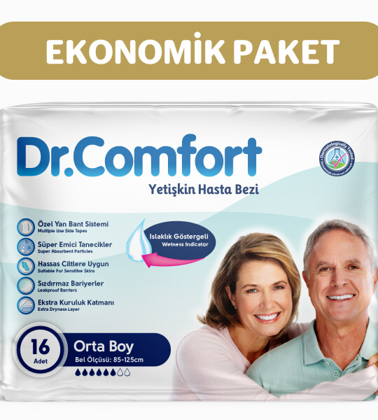 Dr.Comfort Yetişkin Bel Bağlamalı Hasta Bezi Medium 8'li 2 paket 16 adet