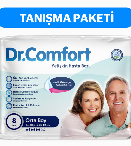 Dr.Comfort Yetişkin Bel Bağlamalı Hasta Bezi Medium 8'li 1 paket 8 adet