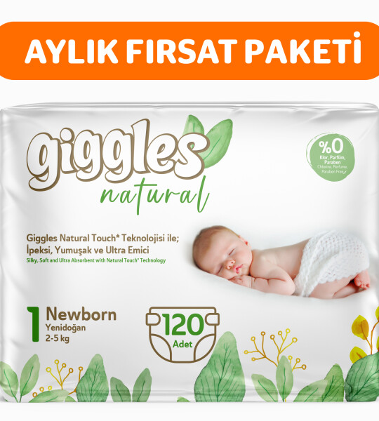 Giggles Natural 1 Numara Bebek Bezi Yenidoğan 3 Paket 120 Adet