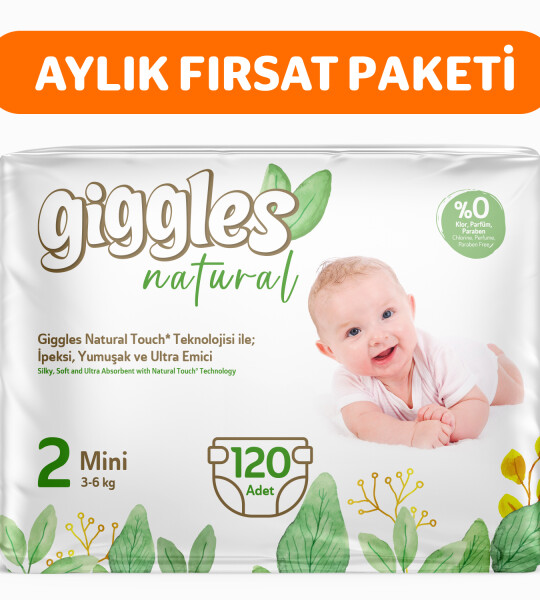 Giggles Natural 2 Numara Bebek Bezi Mini 3 Paket 120 Adet