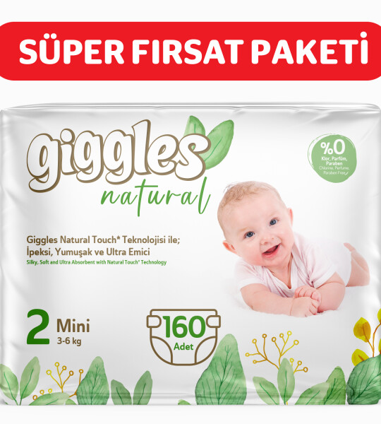 Giggles Natural 2 Numara Bebek Bezi Mini 4 Paket 160 Adet