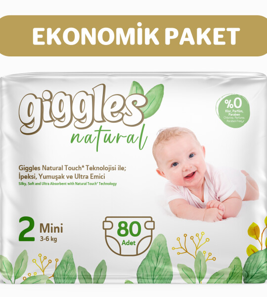 Giggles Natural 2 Numara Bebek Bezi Mini 2 Paket 80 Adet