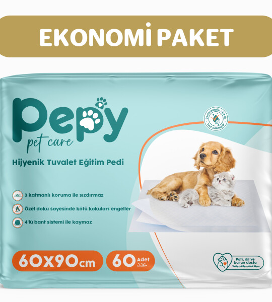 Pepy 60x90 Hijyenik Tuvalet Eğitim Pedi 30'lu 2 Paket 60 Adet