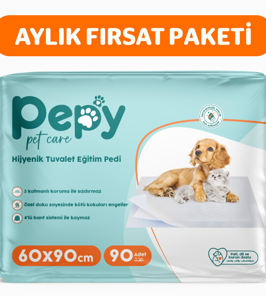 Pepy 60x90 Hijyenik Tuvalet Eğitim Pedi 30'lu 3 Paket 90 Adet