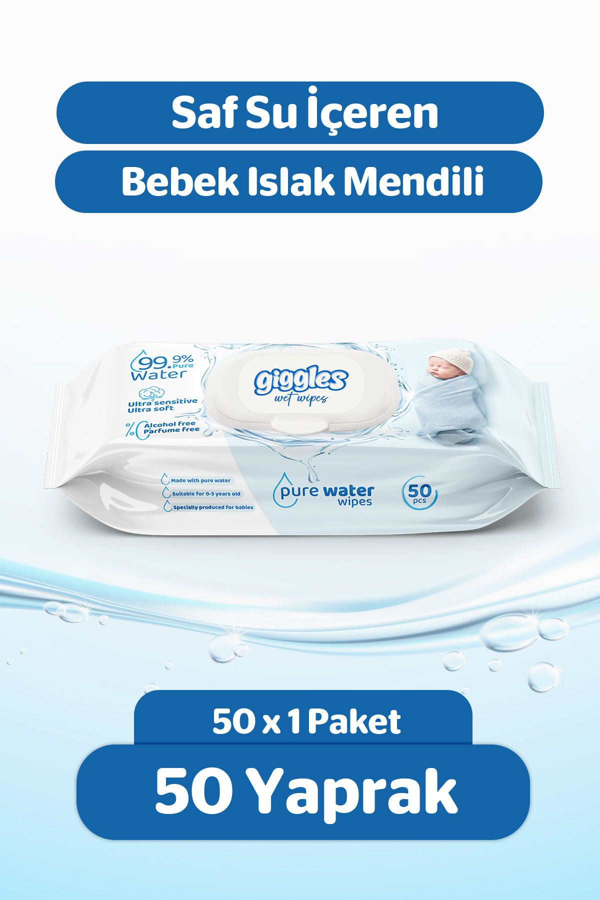 Giggles Pure Water Bebek Islak Havlusu %99 Saf Su Mendil