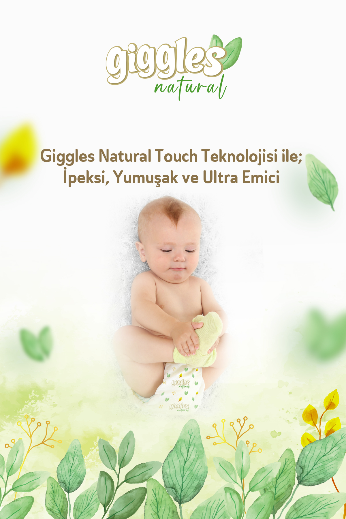Giggles Natural Jumbo 7 Numara Pamuklu Bebek Bezi 52 Adet