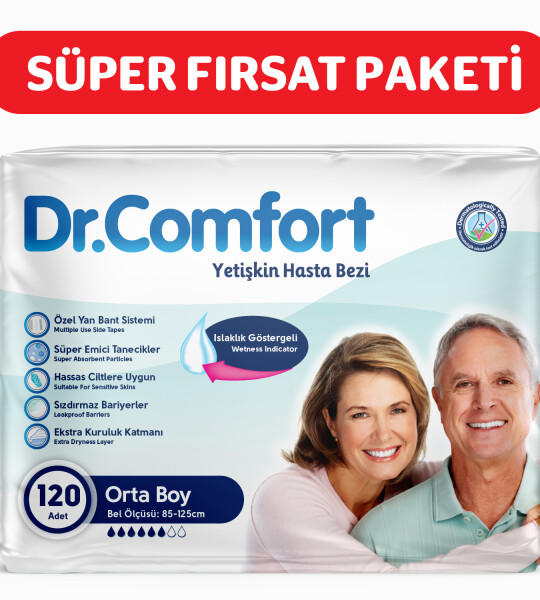 Dr.Comfort Yetişkin Bel Bağlamalı Hasta Bezi Medium 30'lu 4 paket 120 adet