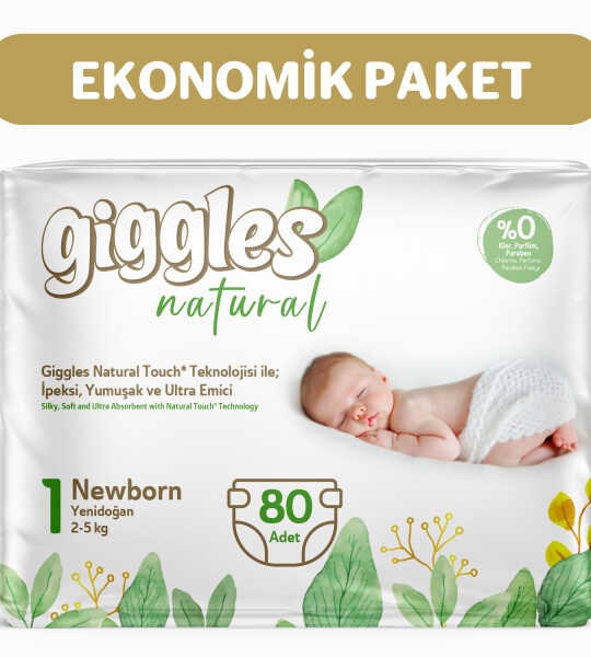 Giggles Natural 1 Numara Bebek Bezi Yenidoğan 2 Paket 80 Adet
