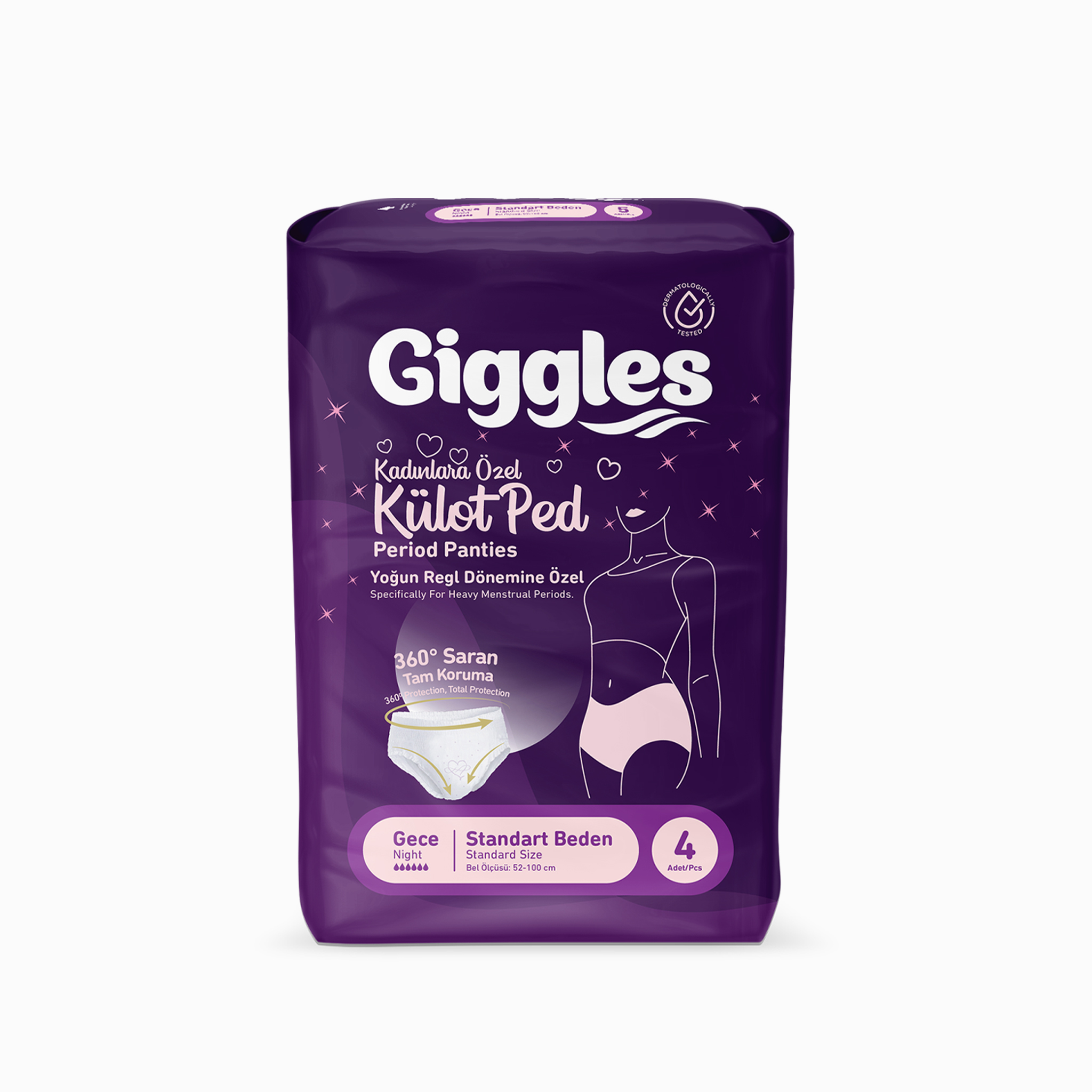 Giggles Külot Ped (Regl Gece Külodu) Bel Ölçüsü 52-100 cm Standart Beden 10 Paket 40 Adet