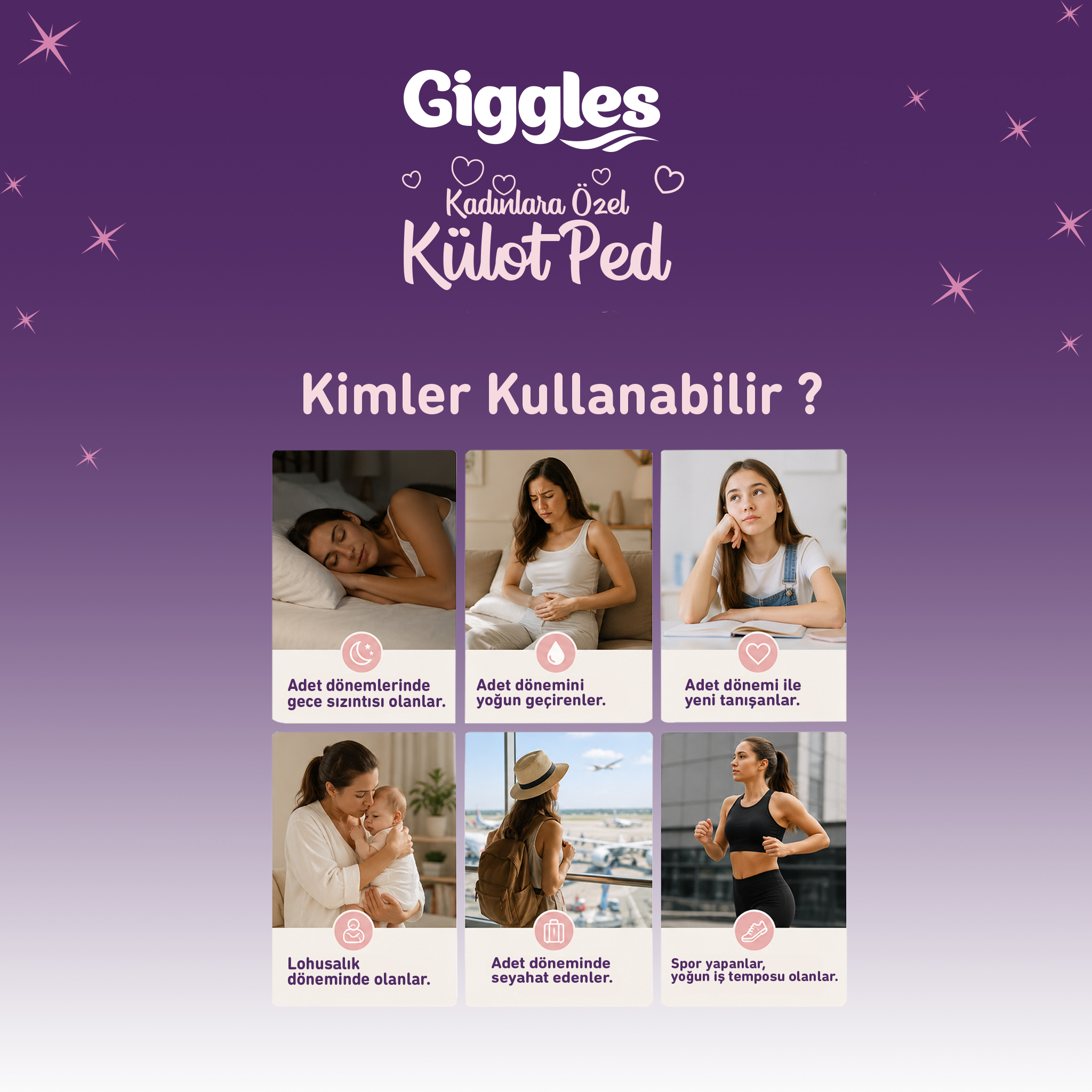 Giggles Külot Ped (Regl Gece Külodu) Bel Ölçüsü 52-100 cm Standart Beden 10 Paket 40 Adet