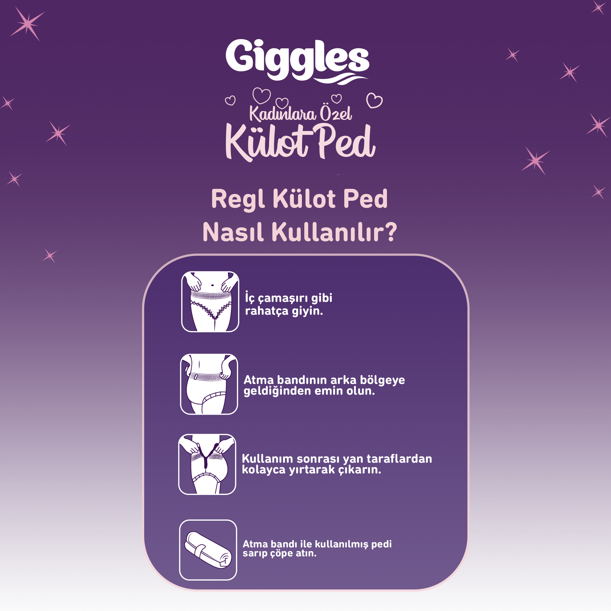 Giggles Külot Ped (Regl Gece Külodu) Bel Ölçüsü 52-100 cm Standart Beden 10 Paket 40 Adet