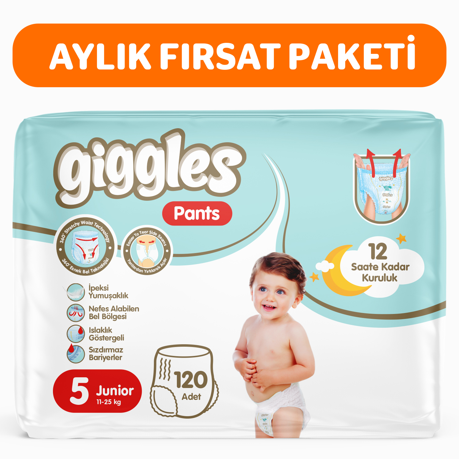 Giggles Pants Külotlu Bebek Bezi 5 Numara Junior 120 Adet