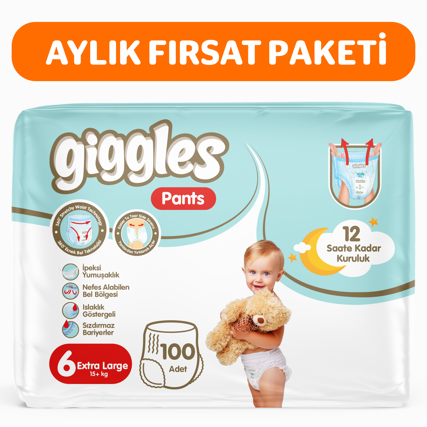 Giggles Pants Külotlu Bebek Bezi 6 Numara XLarge 100 Adet