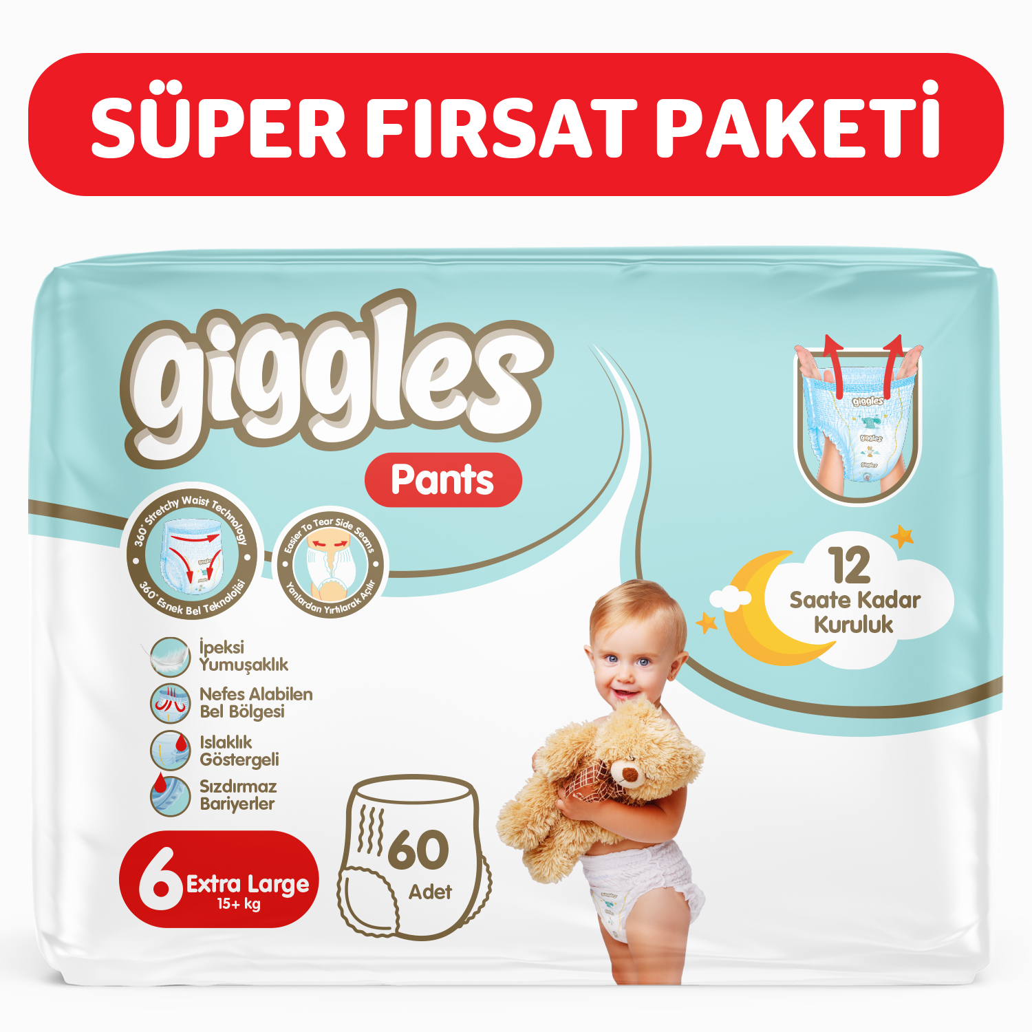 Giggles Pants Külotlu Bebek Bezi 6 Numara XLarge 60 Adet