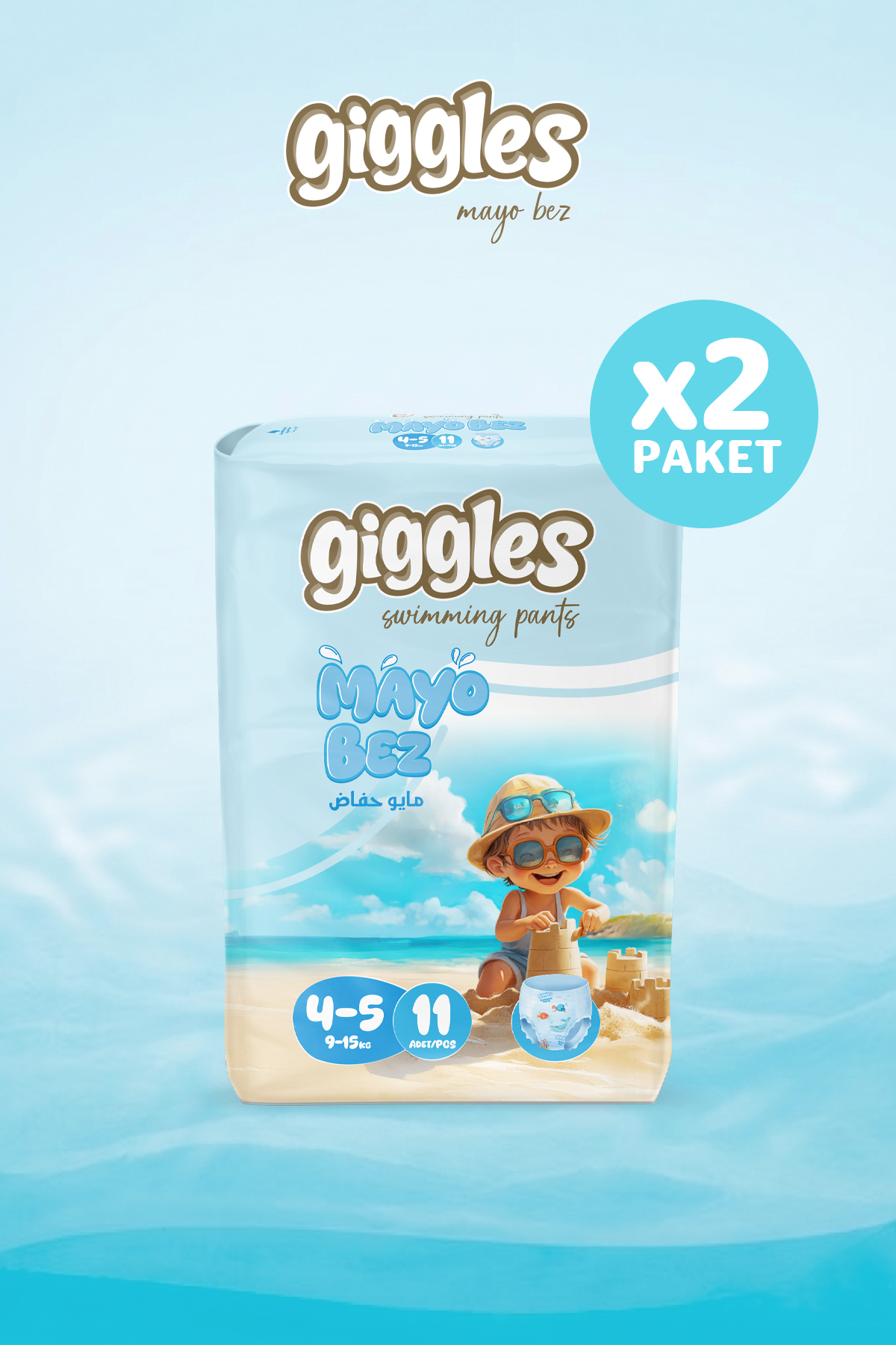 Giggles Külotlu Mayo Bebek Bezi Sıvı Geçirmez 4-5 Numara 9-15 Kg 2 Paket 22 Adet