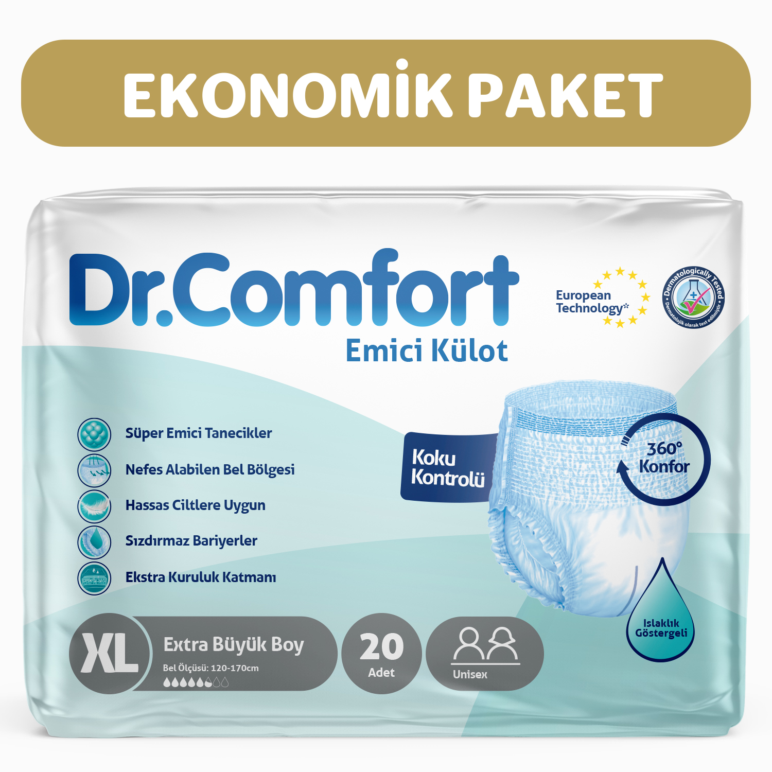 Dr.Comfort Yetişkin Emici Külot Ekstra Large 10'lu 2 paket 20 adet