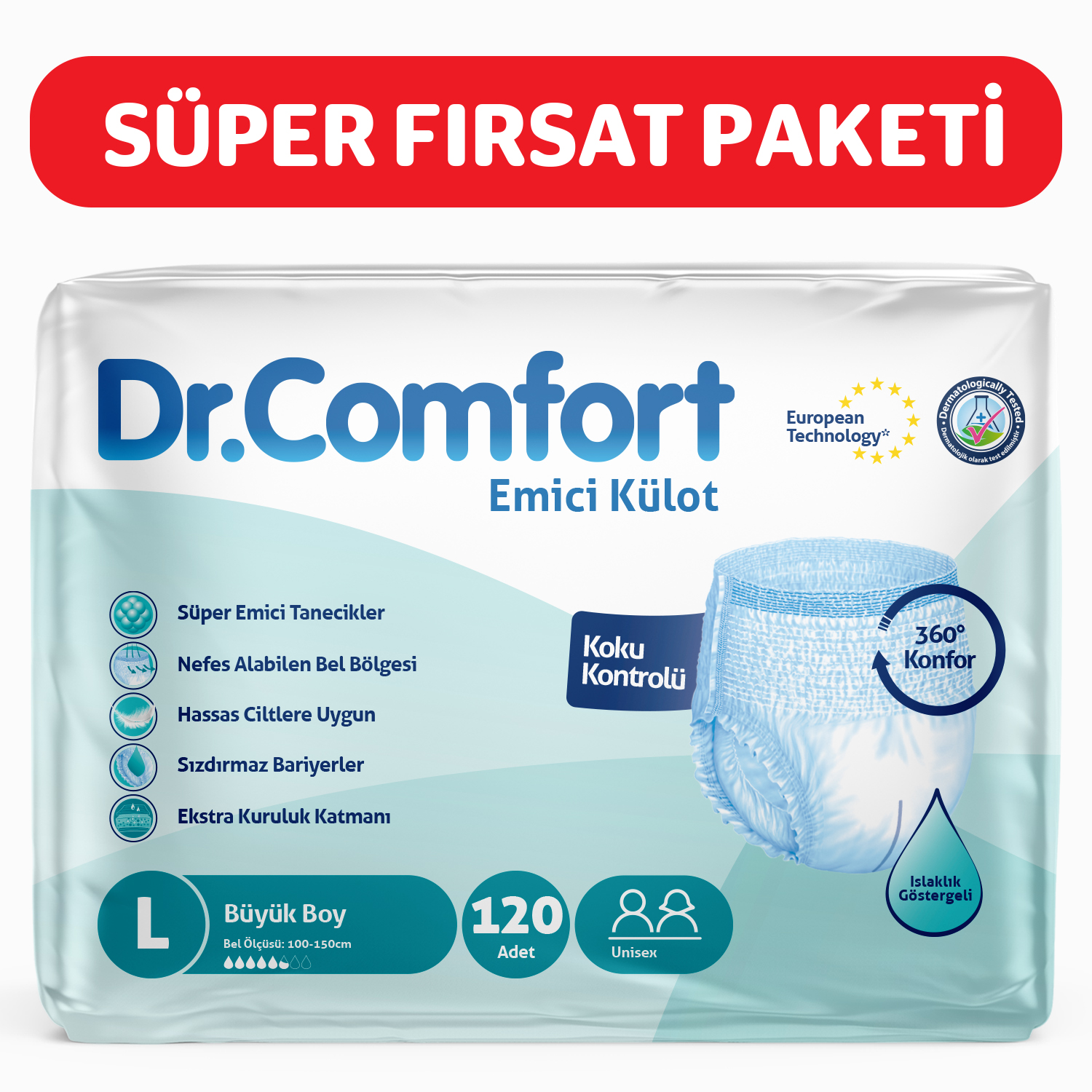 Dr.Comfort Yetişkin Emici Külot Large 30'lu 4 paket 120 adet