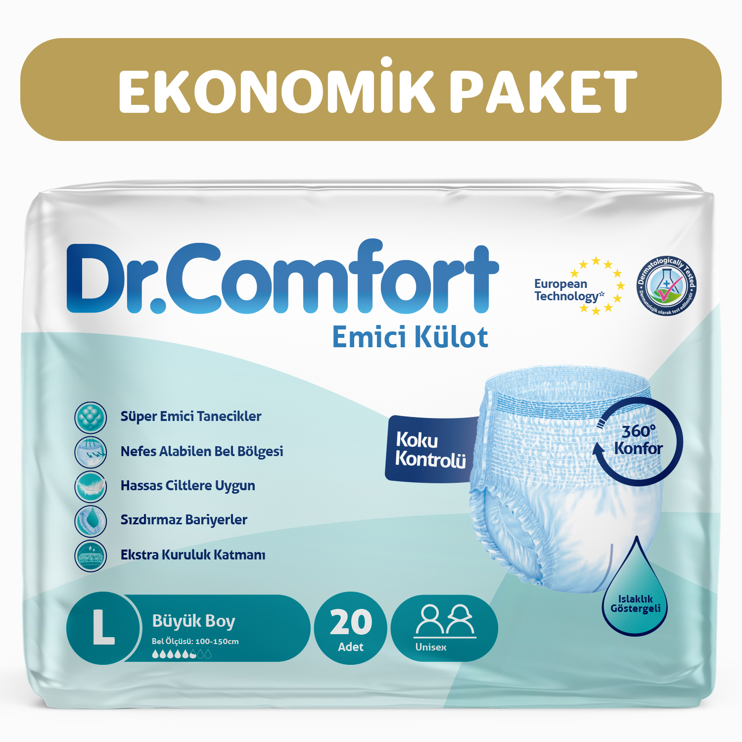 Dr.Comfort Yetişkin Emici Külot Large 10'lu 2 paket 20 adet