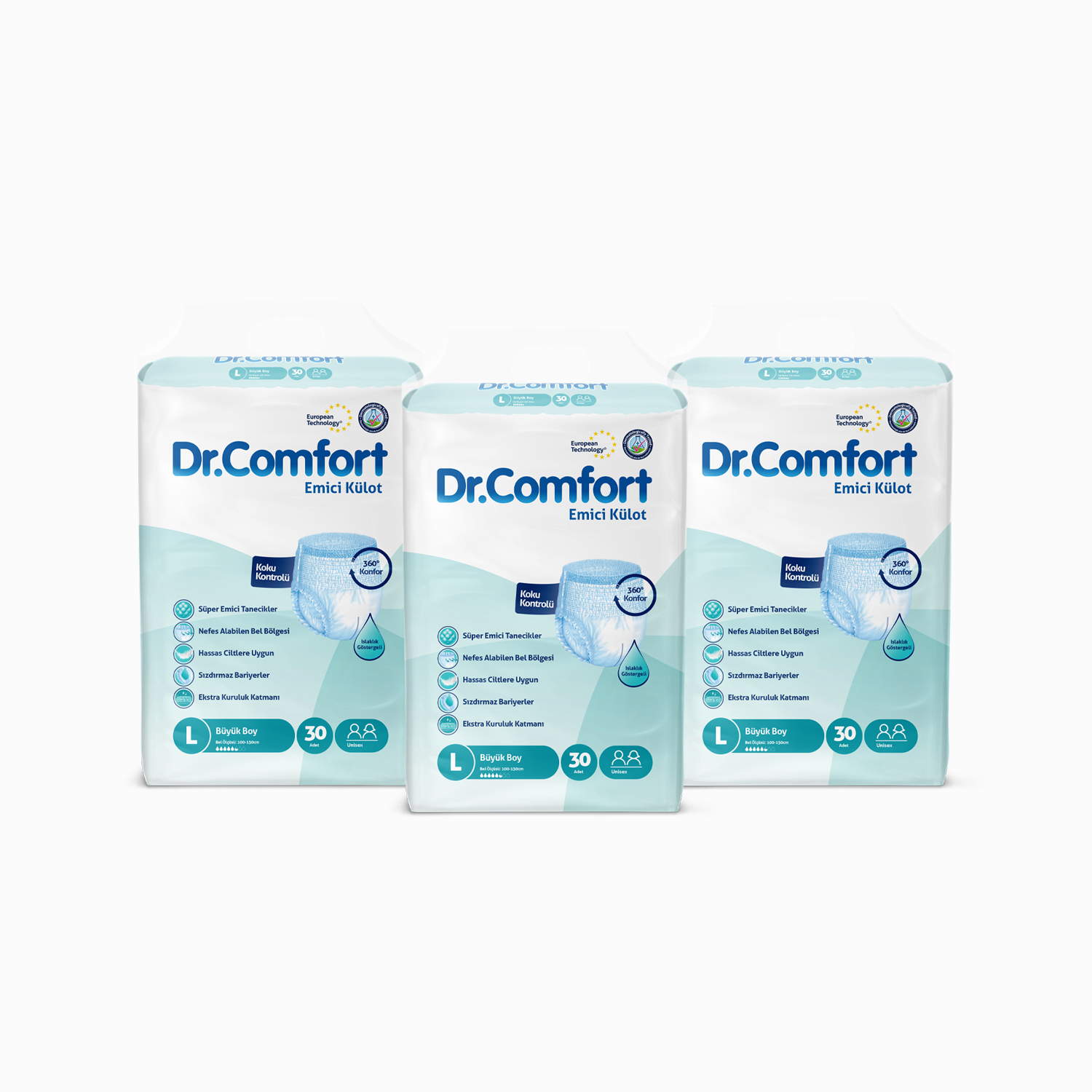 Dr.Comfort Yetişkin Emici Külot Large 30'lu 3 paket 90 adet