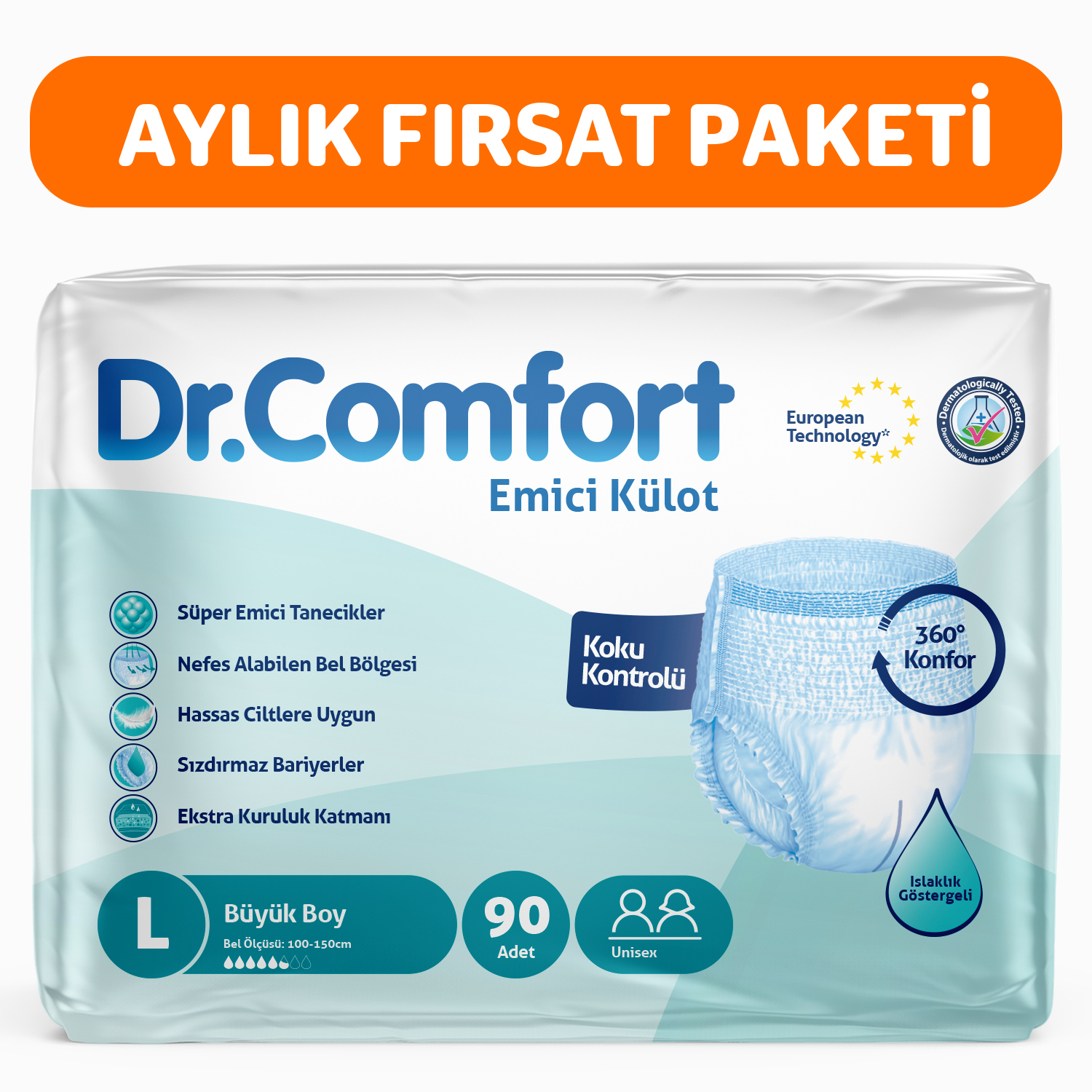 Dr.Comfort Yetişkin Emici Külot Large 30'lu 3 paket 90 adet