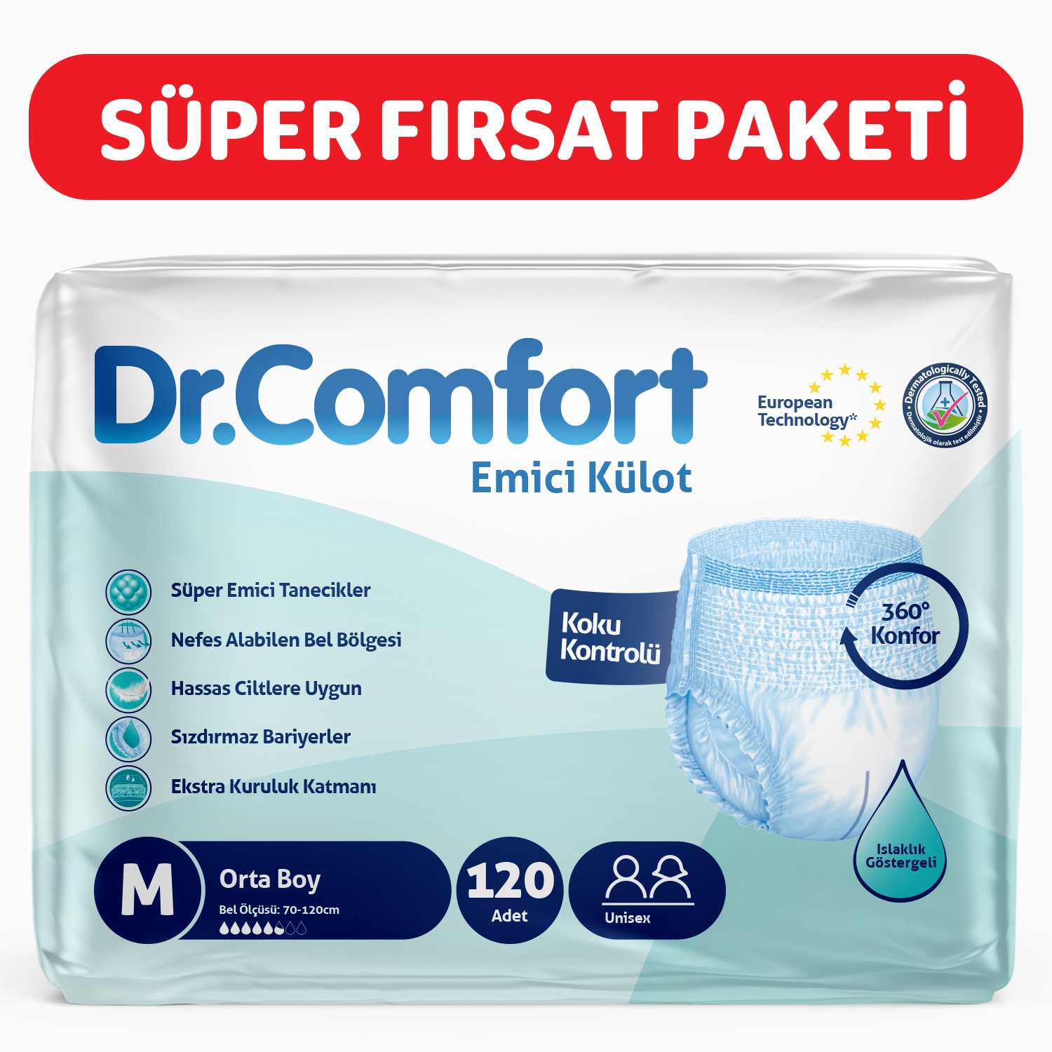 Dr.Comfort Yetişkin Emici Külot Medium 30'lu 4 paket 120 adet