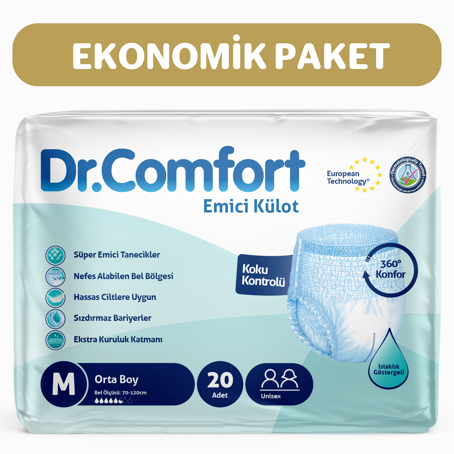 Dr.Comfort Yetişkin Emici Külot Medium 10'lu 2 paket 20 adet