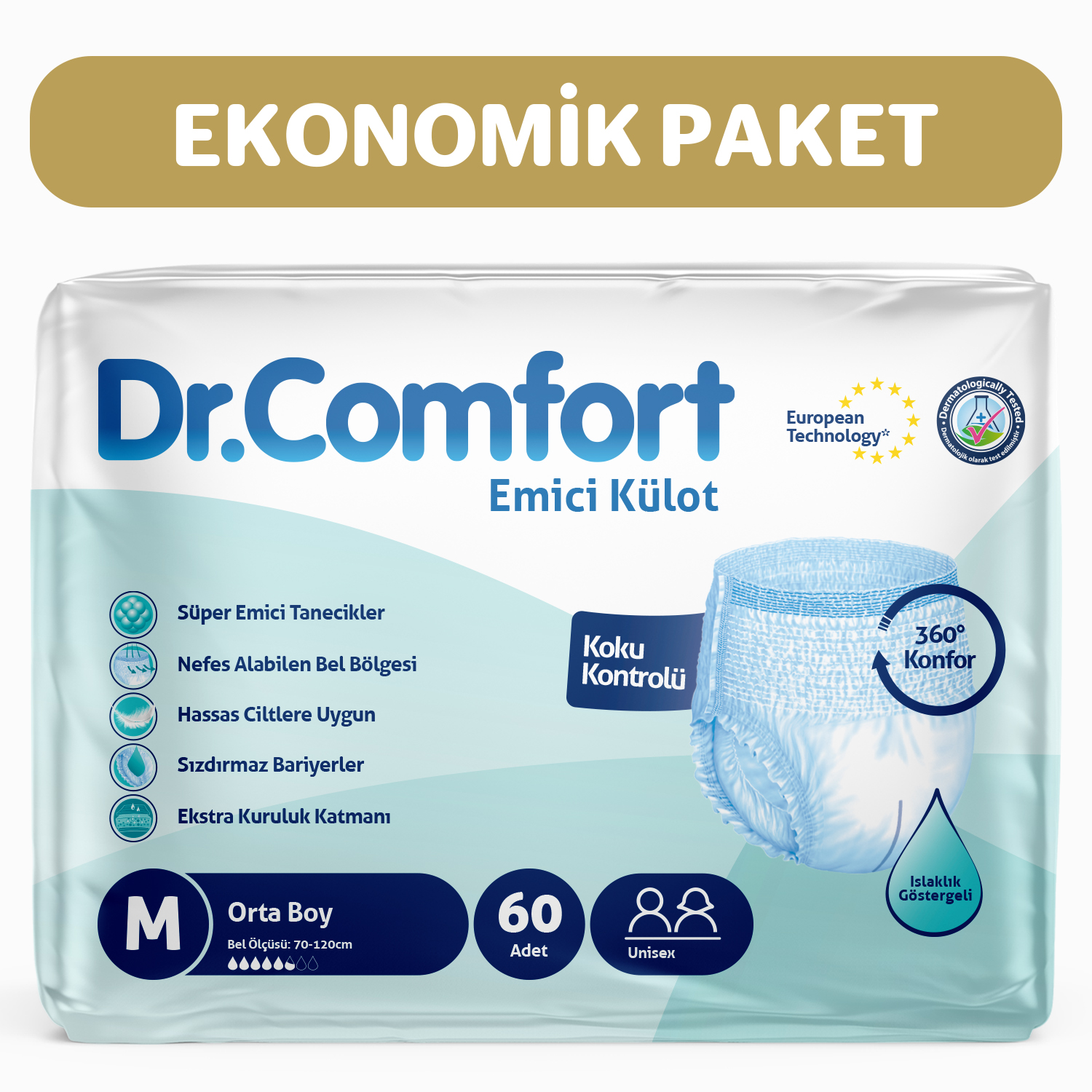 Dr.Comfort Yetişkin Emici Külot  Medium 30'lu 2 paket 60 adet