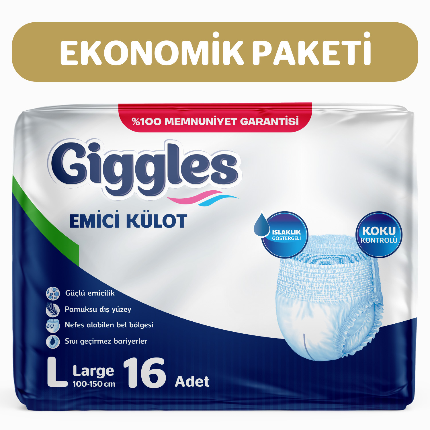 Giggles Yetişkin Emici Külot Large 8'li 2 Paket 16 Adet