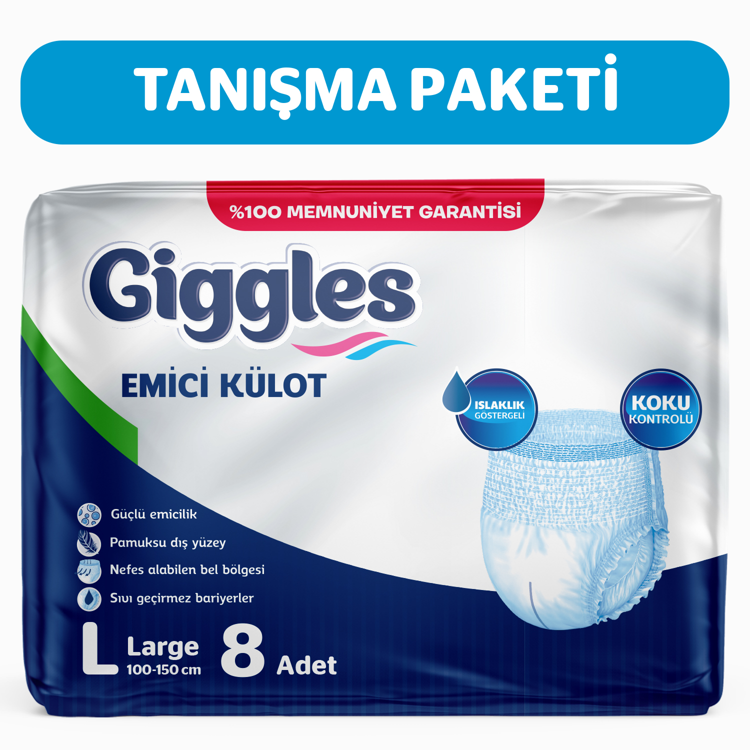 Giggles Yetişkin Emici Külot Large 8'li 1 Paket 8 Adet