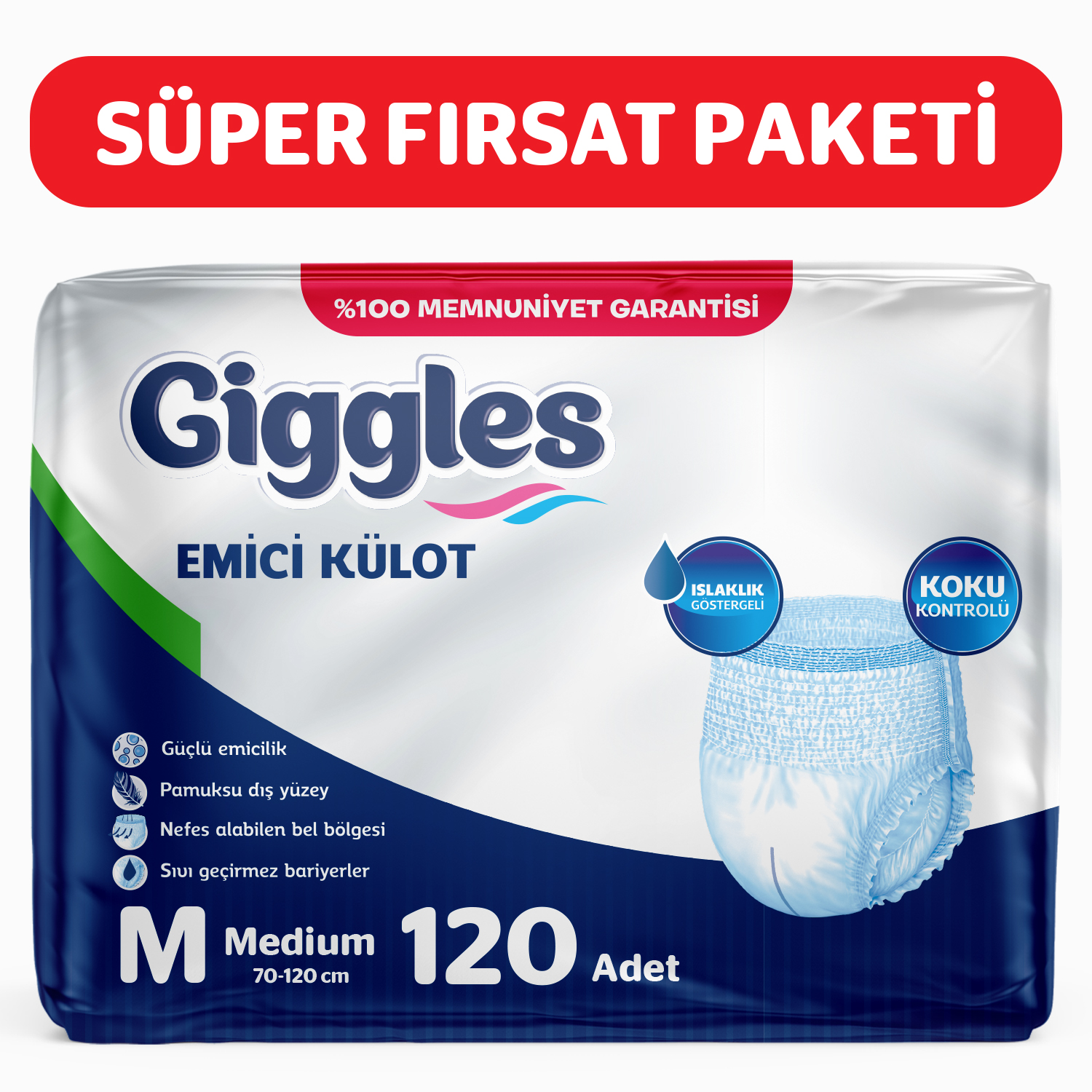 Giggles Yetişkin Emici Külot Medium 30'lu 4 Paket 120 Adet