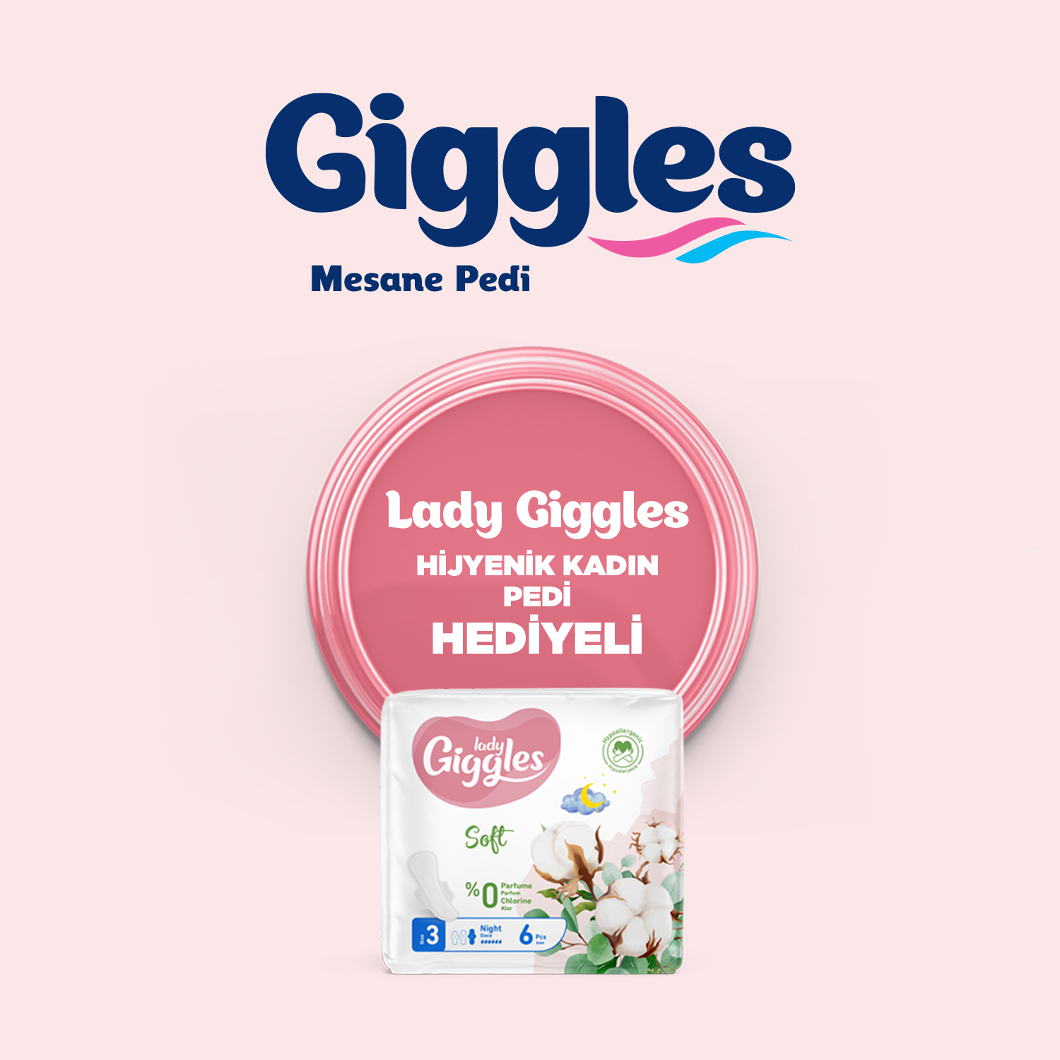 Giggles Kadın Mesane Pedi  Medium  30 Adet - Lady Giggles Hijyenik Ped ( Gece) Hediye'li