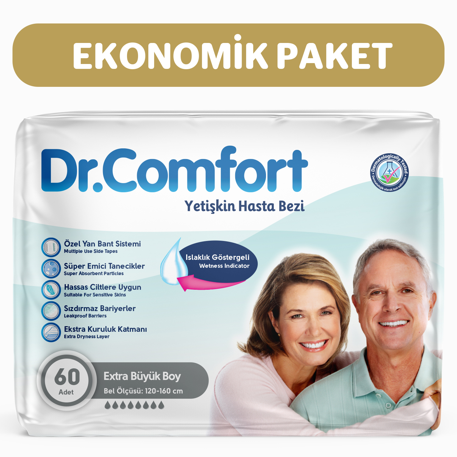 Dr.Comfort Yetişkin Bel Bağlamalı Hasta Bezi Ekstra Large 30'lu 2 paket 60 adet