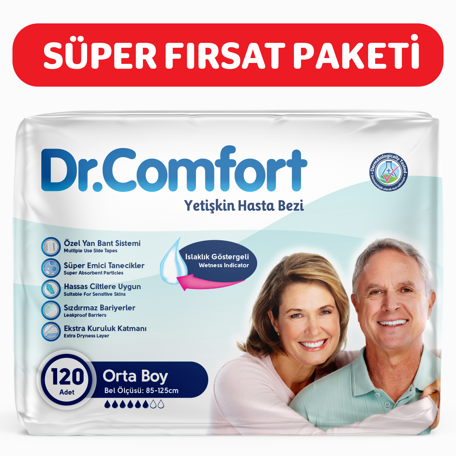 Dr.Comfort Yetişkin Bel Bağlamalı Hasta Bezi Medium 30'lu 4 paket 120 adet