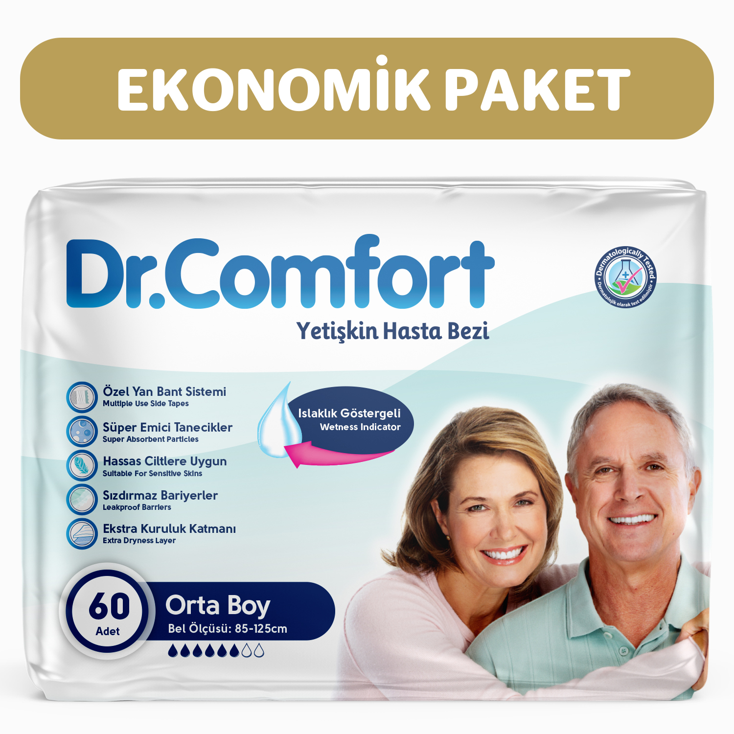 Dr.Comfort Yetişkin Bel Bağlamalı Hasta Bezi Medium 30'lu 2 paket 60 adet