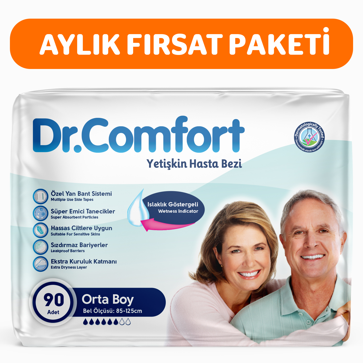 Dr.Comfort Yetişkin Bel Bağlamalı Hasta Bezi Medium 30'lu 3 paket 90 adet