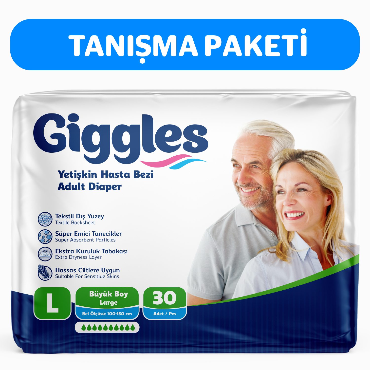 Giggles Yetişkin Bel Bağlamalı Hasta Bezi Large 30'lu 1 Paket 30 Adet