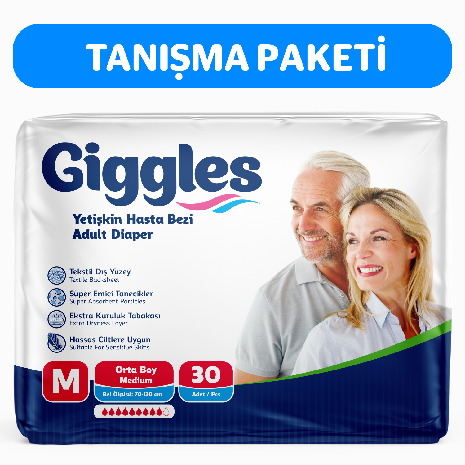 Giggles Yetişkin Bel Bağlamalı Hasta Bezi Medium 30'lu 1 Paket 30 Adet