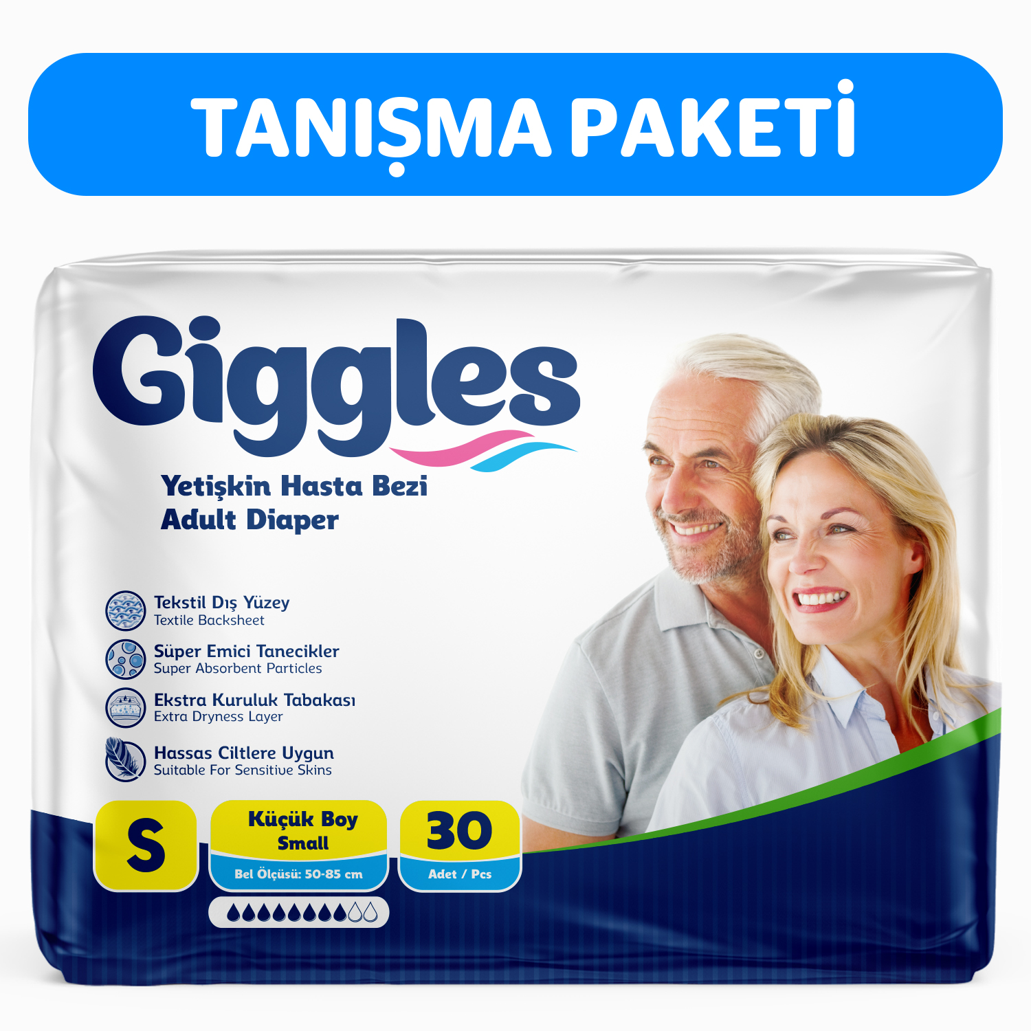 Giggles Yetişkin Bel Bağlamalı Hasta Bezi Small 30'lu 1 Paket 30 Adet