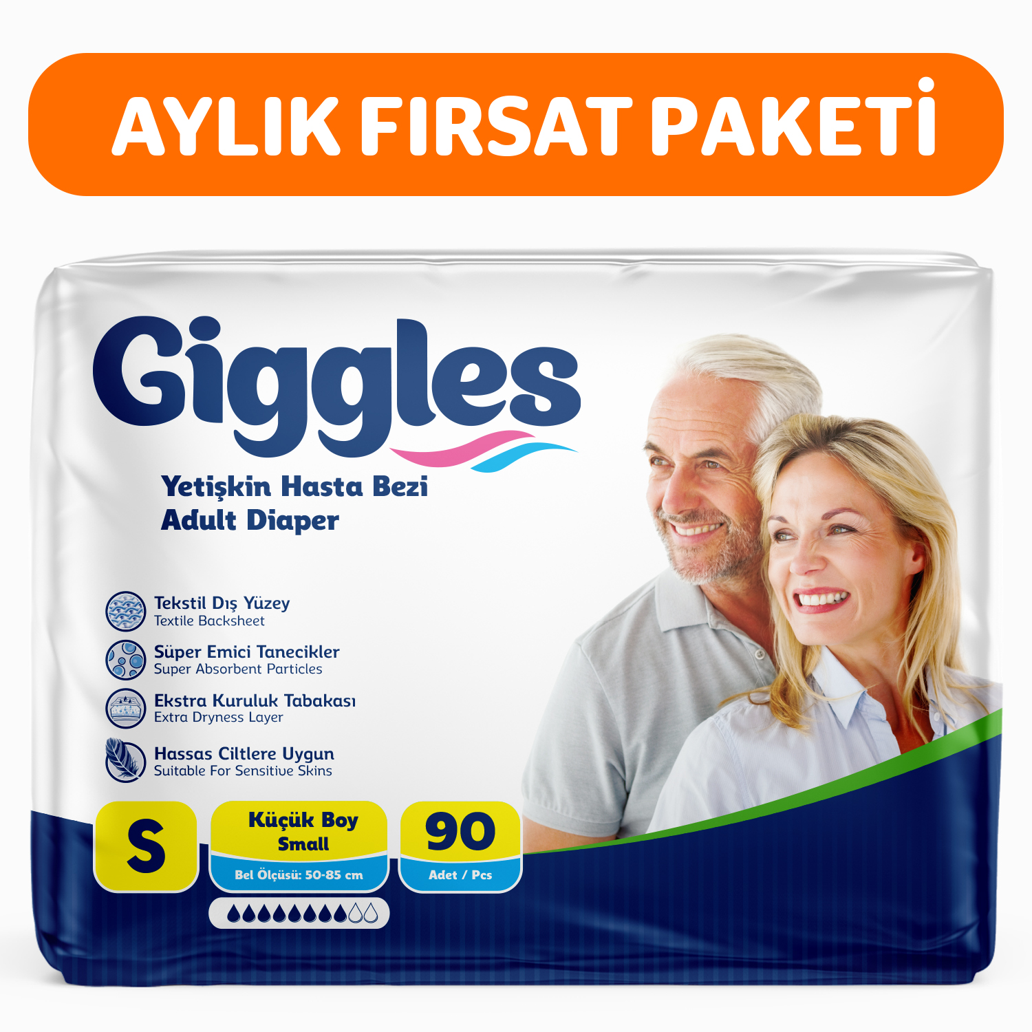 Giggles Yetişkin Bel Bağlamalı Hasta Bezi Small 30'lu 3 Paket 90 Adet