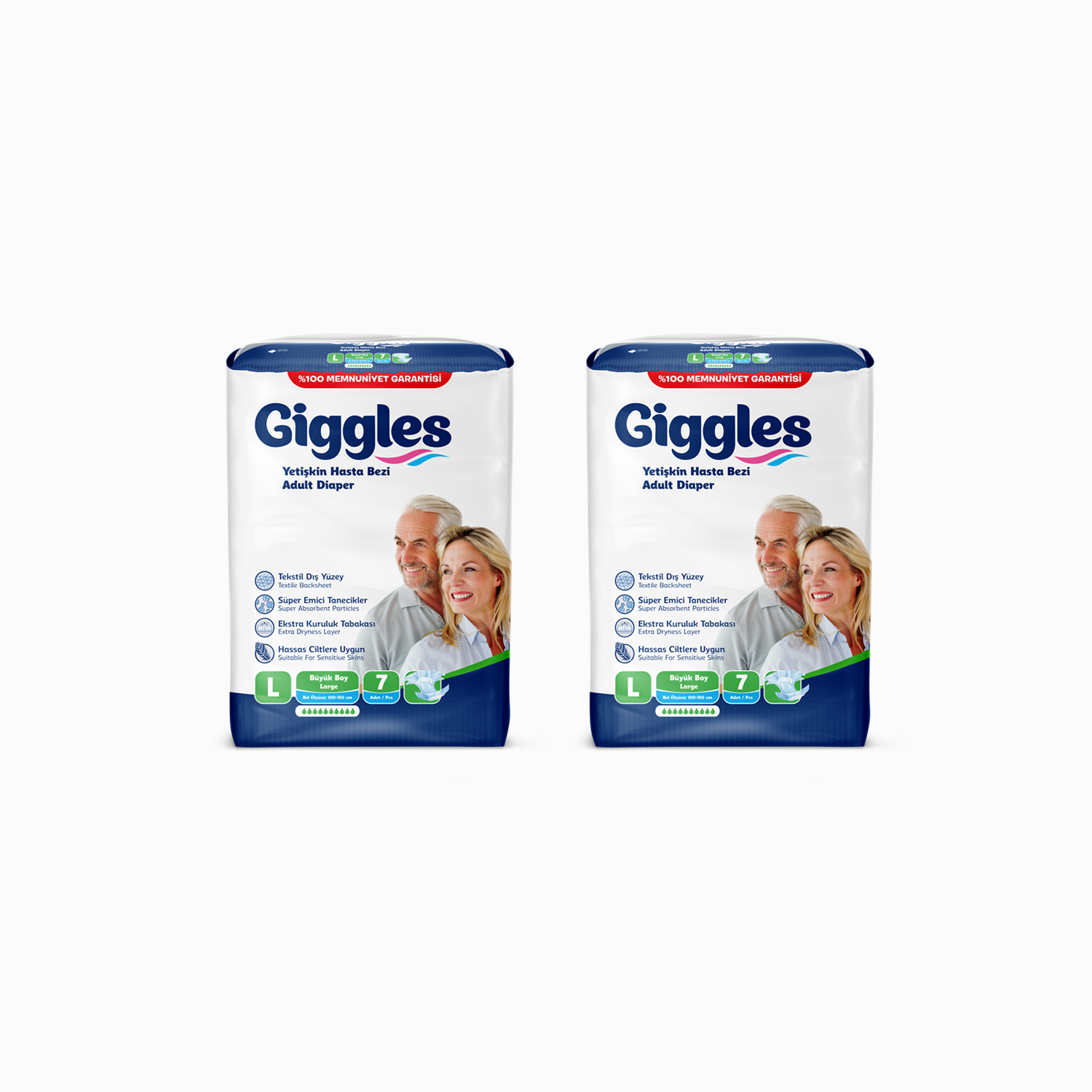 Giggles Yetişkin Bel Bağlamalı Hasta Bezi Large 7'li 2 Paket 14  Adet