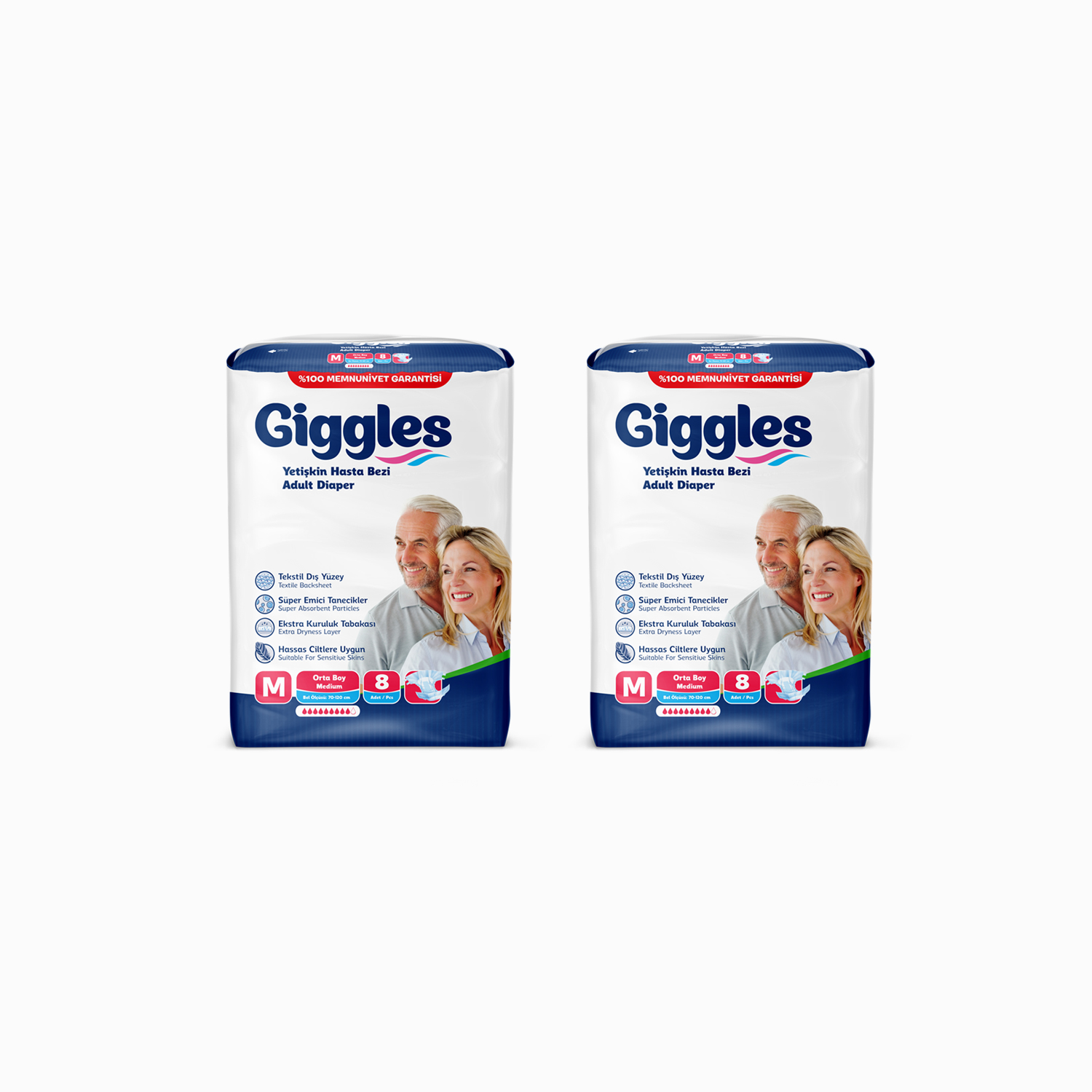 Giggles Yetişkin Bel Bağlamalı Hasta Bezi Medium 8'li 2 Paket 16 Adet