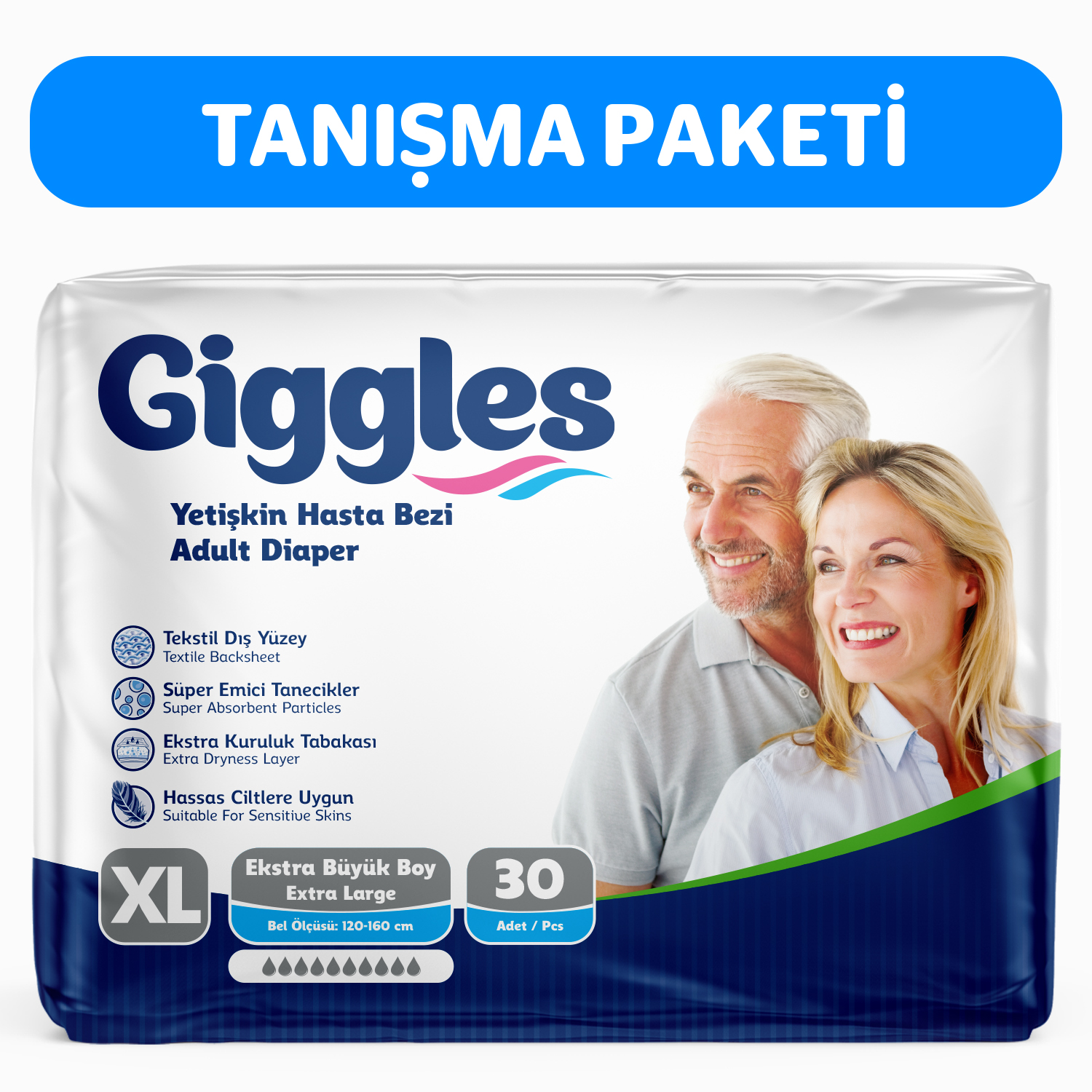 Giggles Yetişkin Bel Bağlamalı Hasta Bezi ExtraLarge 30'lu 1 Paket 30 Adet