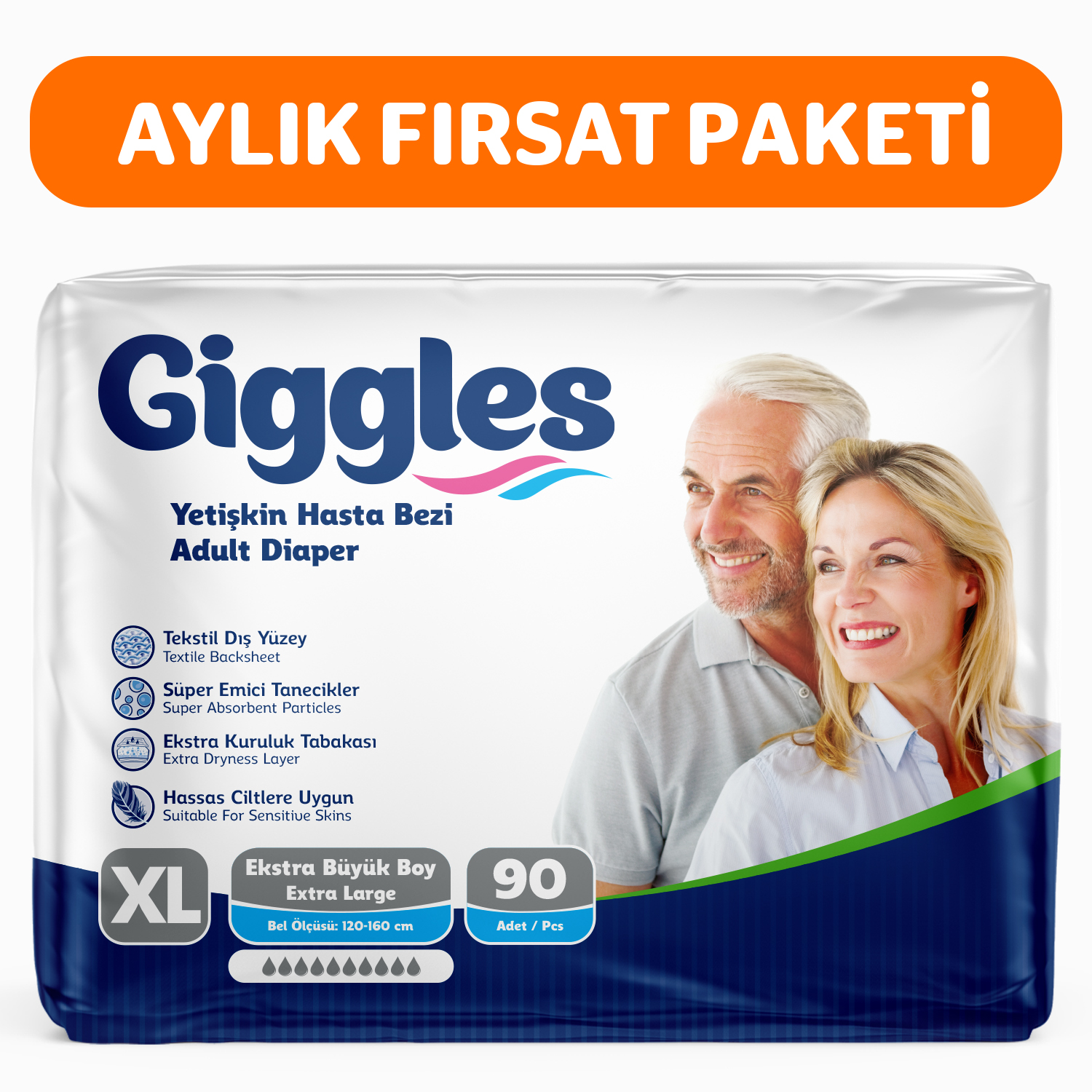 Giggles Yetişkin Bel Bağlamalı Hasta Bezi ExtraLarge 30'lu 3 Paket 90 Adet