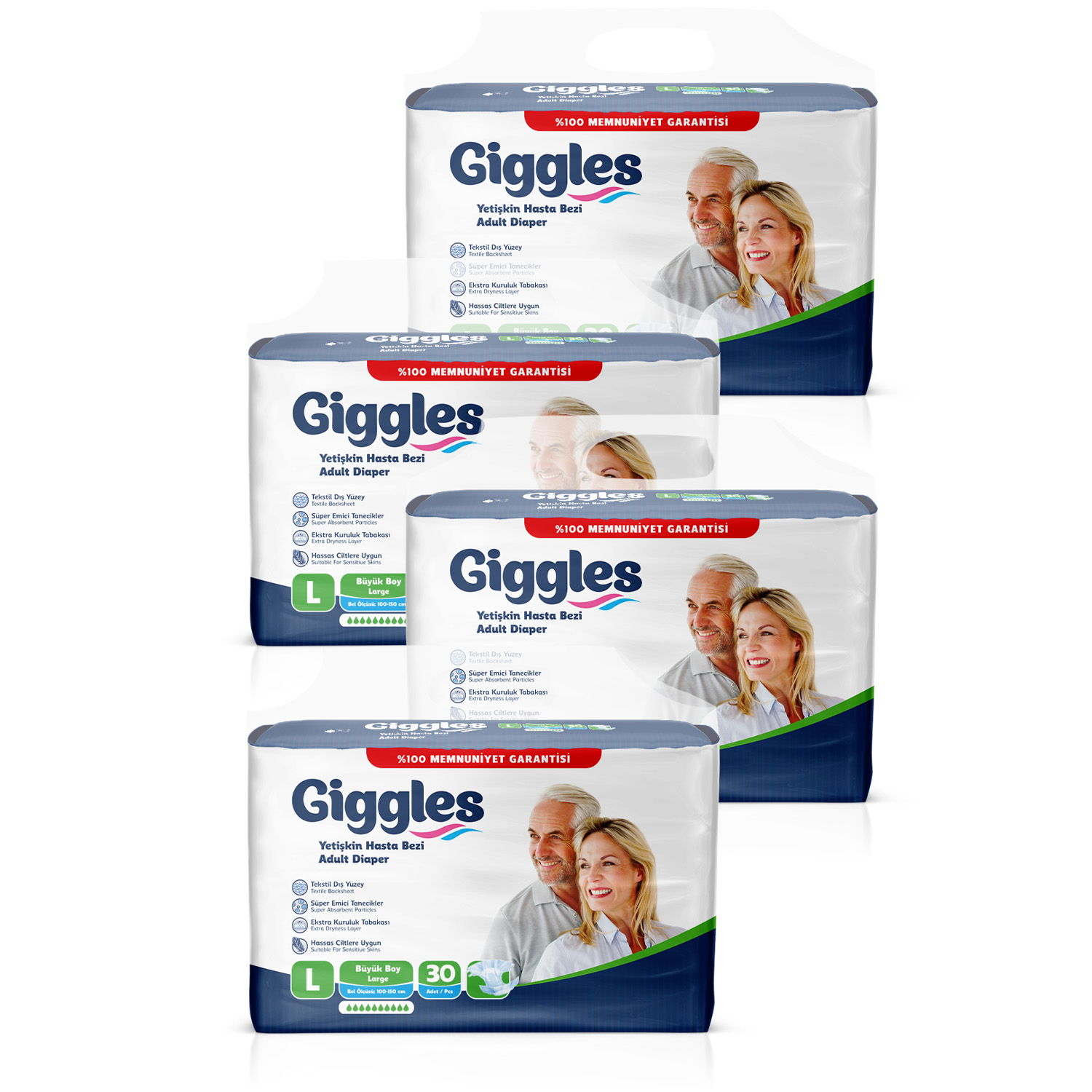 Giggles Yetişkin Bel Bağlamalı Hasta Bezi Large 30'lu 4 Paket 120 Adet