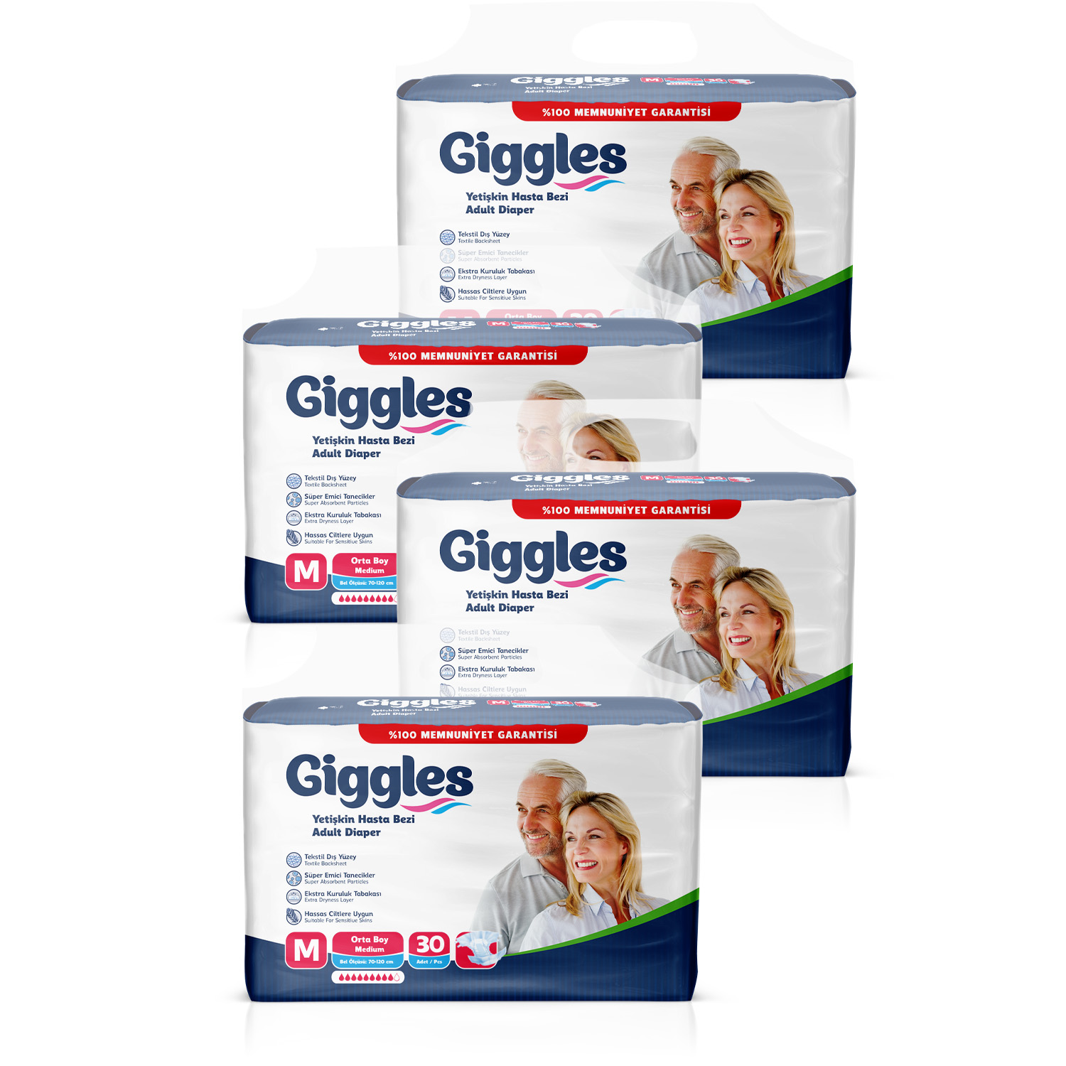 Giggles Yetişkin Bel Bağlamalı Hasta Bezi Medium 30'lu 4 Paket 120 Adet