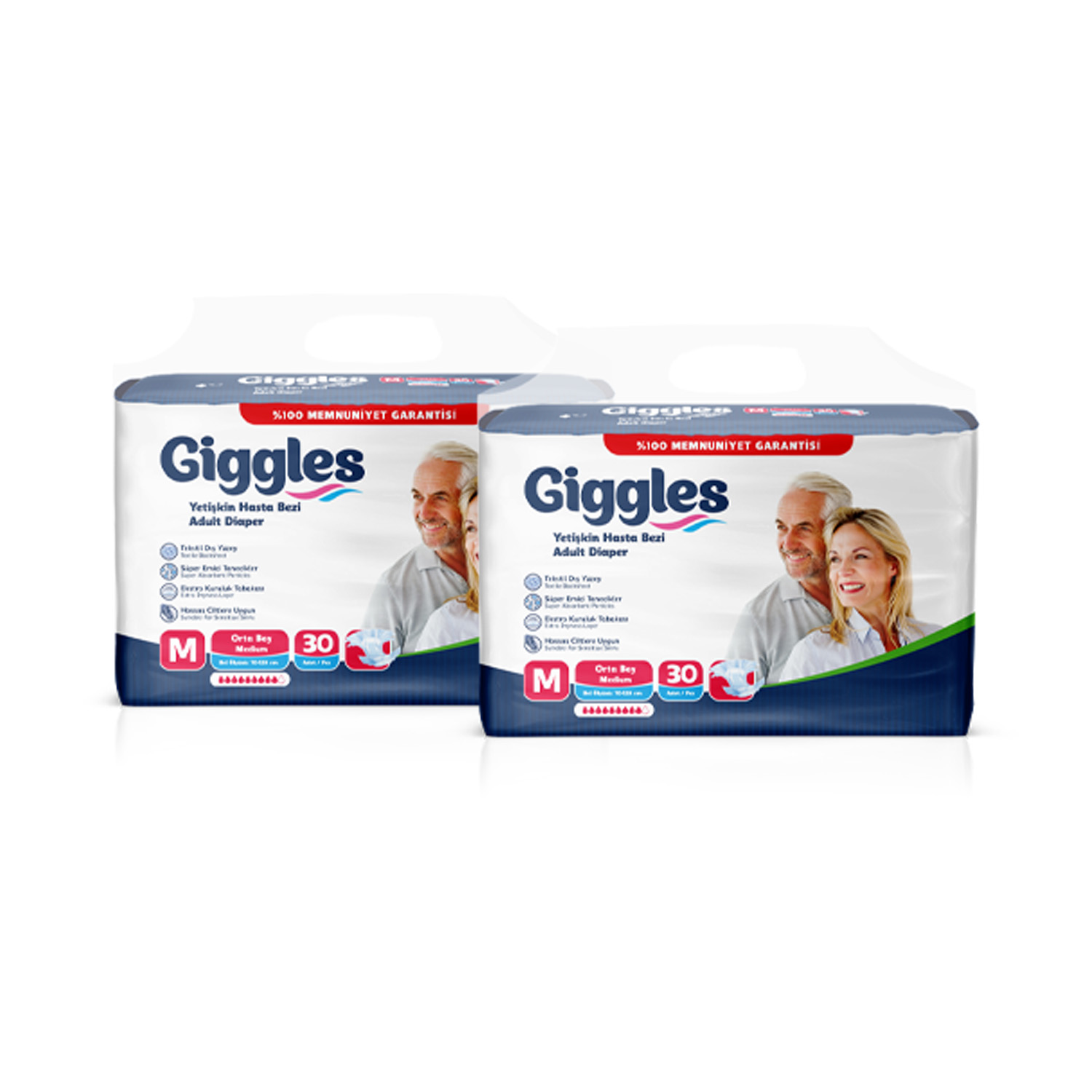 Giggles Yetişkin Bel Bağlamalı Hasta Bezi Medium 30'lu 2 Paket 60 Adet