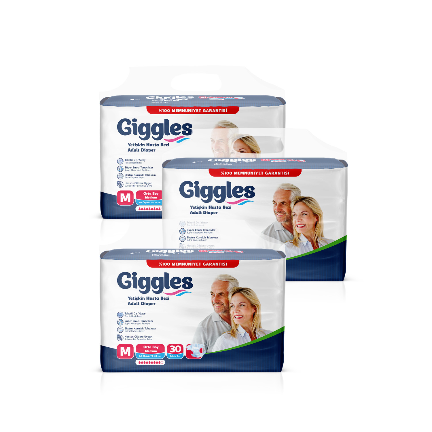 Giggles Yetişkin Bel Bağlamalı Hasta Bezi Medium 30'lu 3 Paket 90 Adet