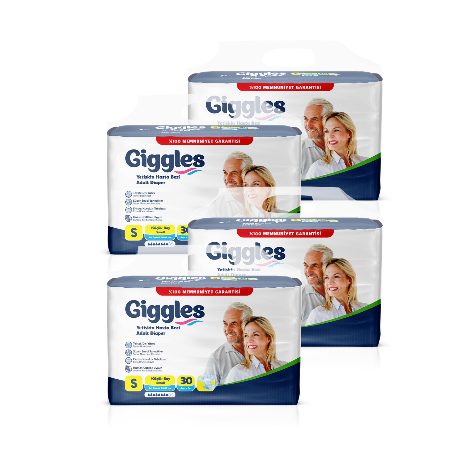 Giggles Yetişkin Bel Bağlamalı Hasta Bezi Small 30'lu 4 Paket 120 Adet