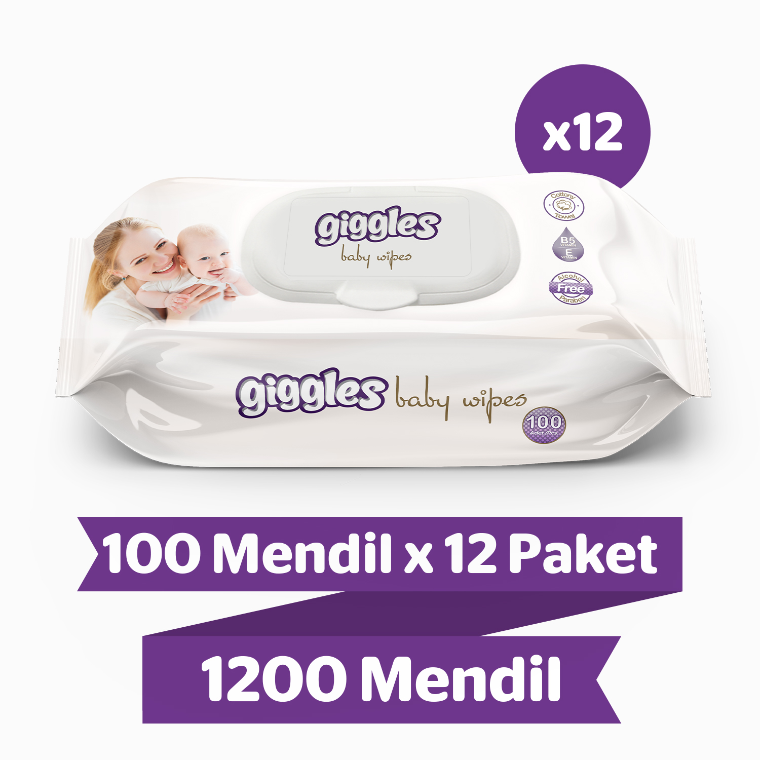 Giggles Islak havlu bebeklere özel 100'li 12 Paket 1200 Mendil