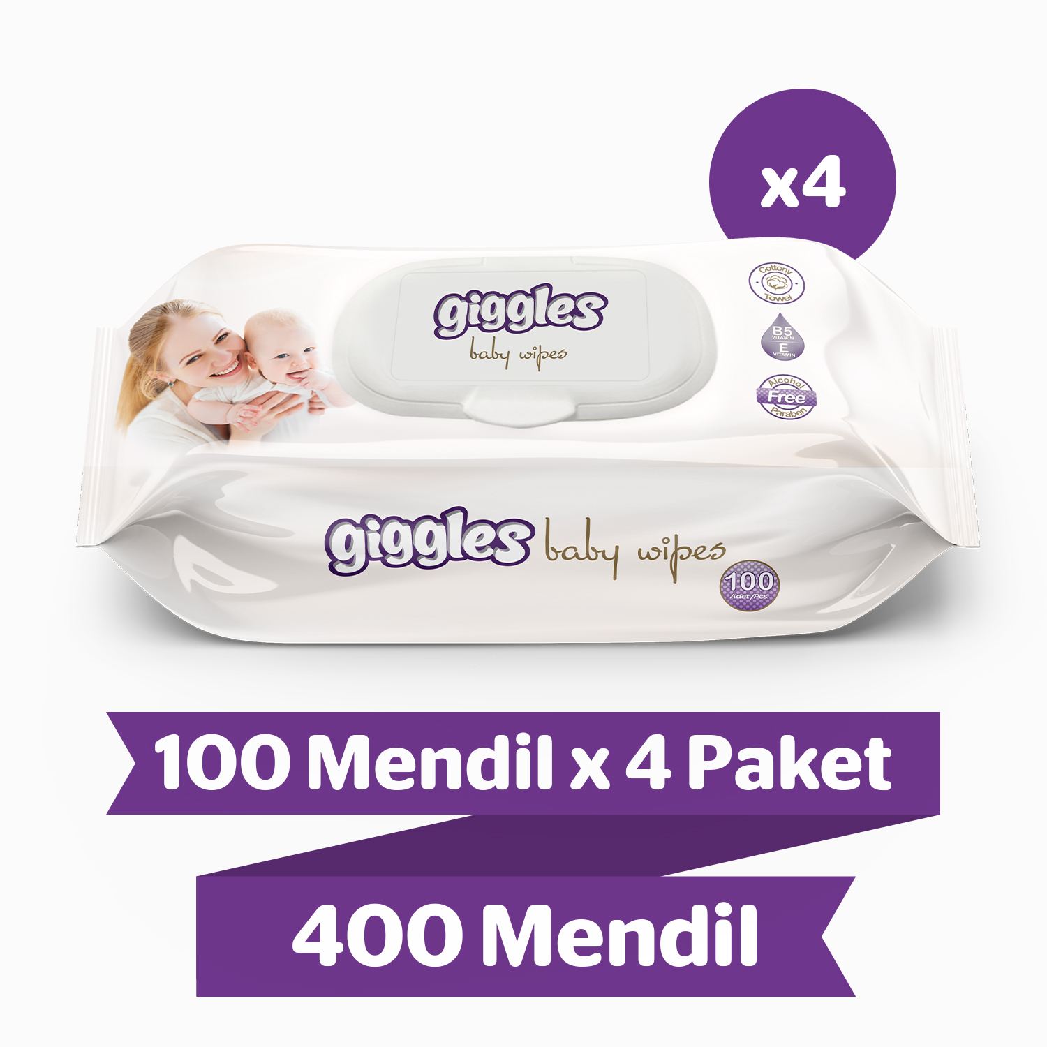 Giggles Islak havlu bebeklere özel 100'li 4 Paket 400 Mendil